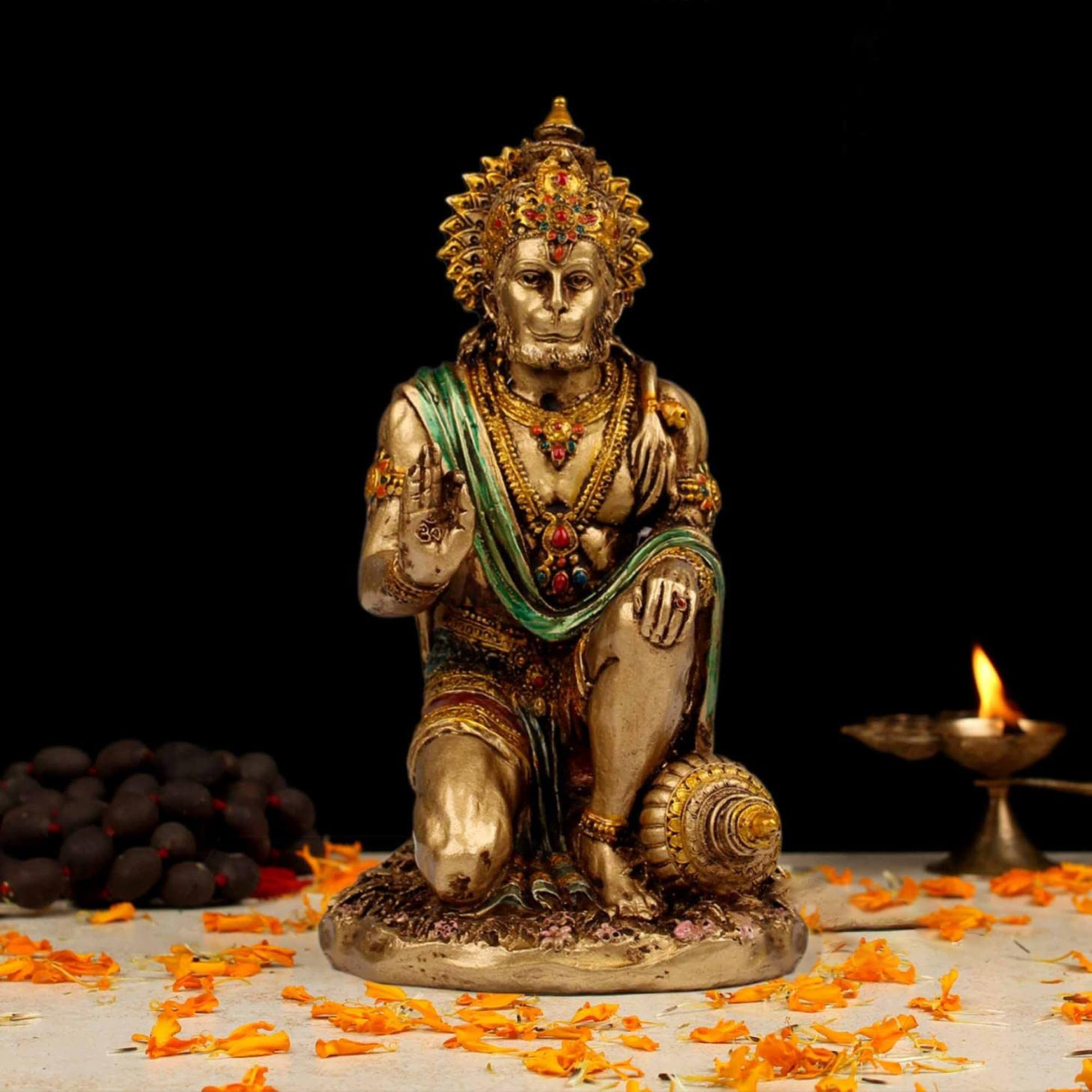 Resin Hanuman Statue for Home Temple, Pooja Room Decoration Items, Hanuman Ji Murti, Bajrang bali Statue, Home Temple Decor Idol, 18 CM