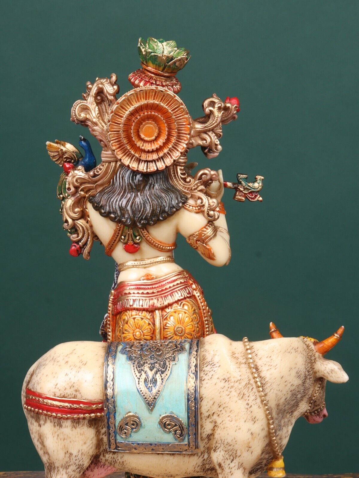 Krishna Statue with Cow, Hand Painted Cow Krishna Statue Playing Flute,  Colorful Krishna, 1 Feet